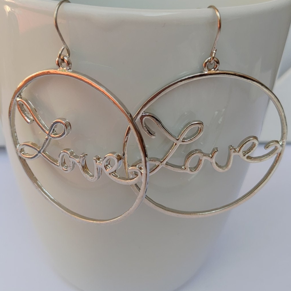 2/$10 or 4/$15 Silver LOVE Earrings Round Dangle Valentine's